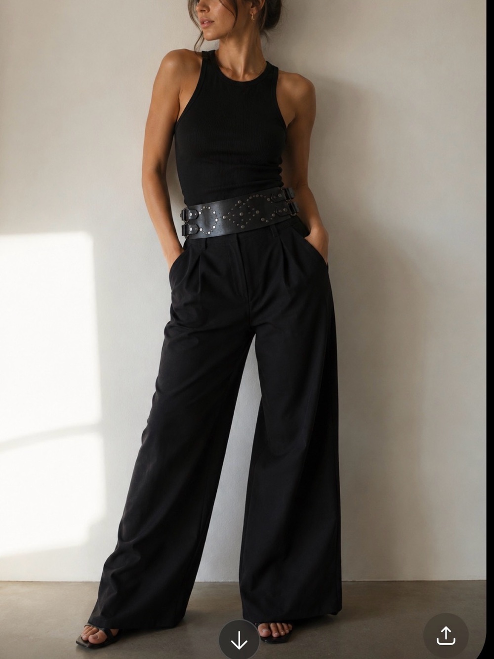 Y2K Candies Wide Black Leather Studded Double Buckle Skinny Straps Belt L/XL